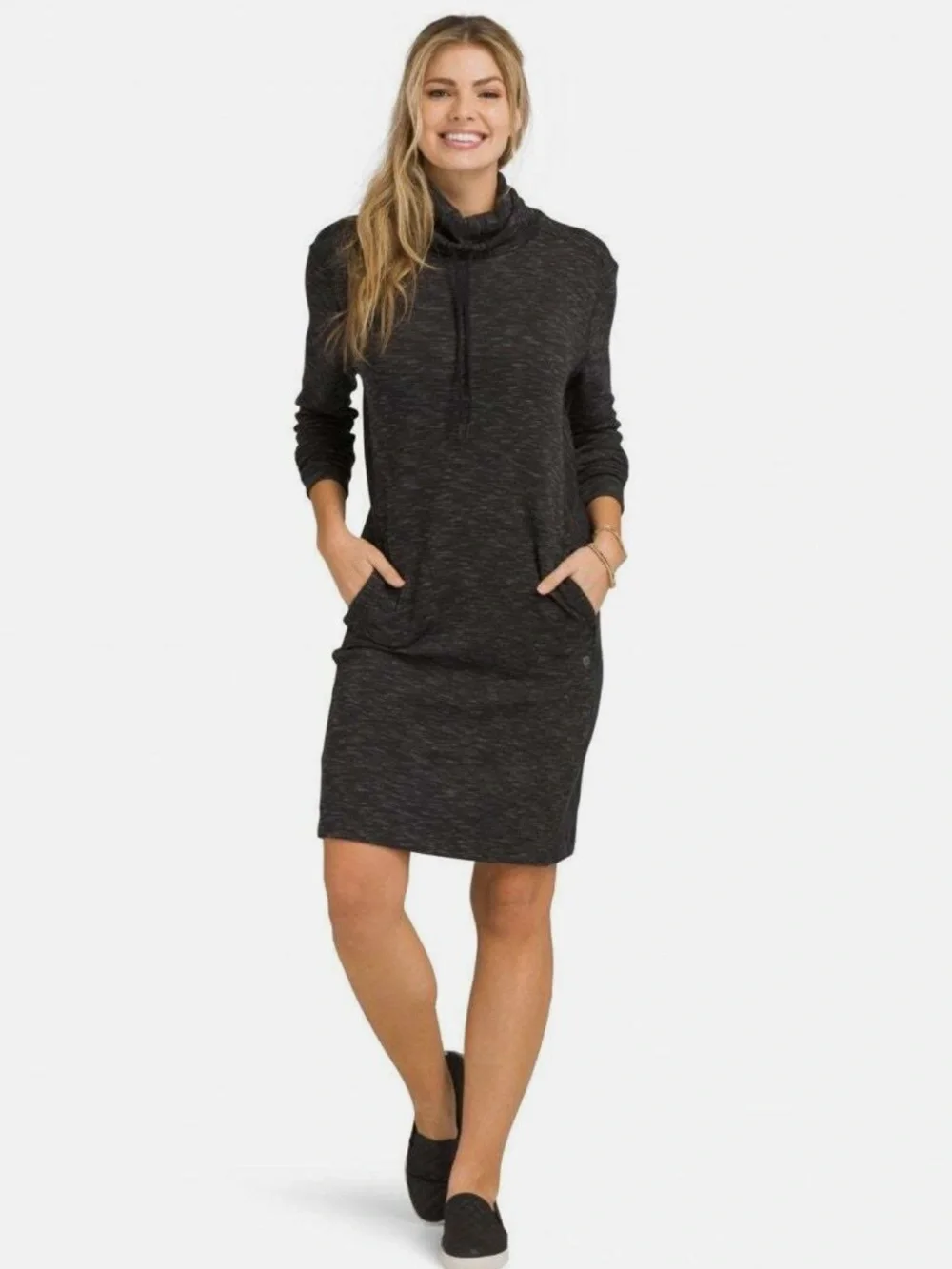 PrAna Athletic Cozy Black Heather Turtleneck “Sunrise Dress” Sweatshirt Dress - Picture 2 of 6